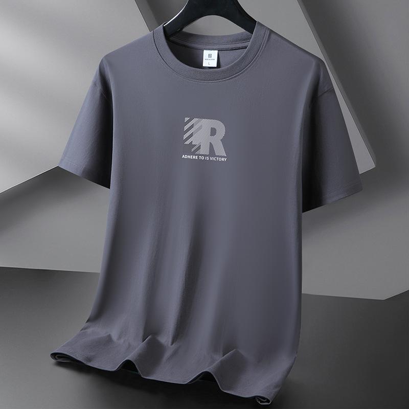 

R Мужская модная футболка с короткими рукавами, футболка из чистого хлопка, S-6XL L темно-серого