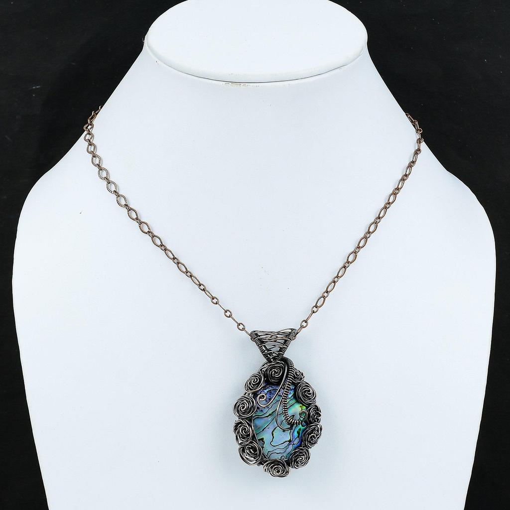 Abalone Shell Pendant Copper Wire Wrapped Pendant Gemstone Pendant For Women Wire Wrap Jewelry Handmade Pendant Copper Jewelry Gift For Mom