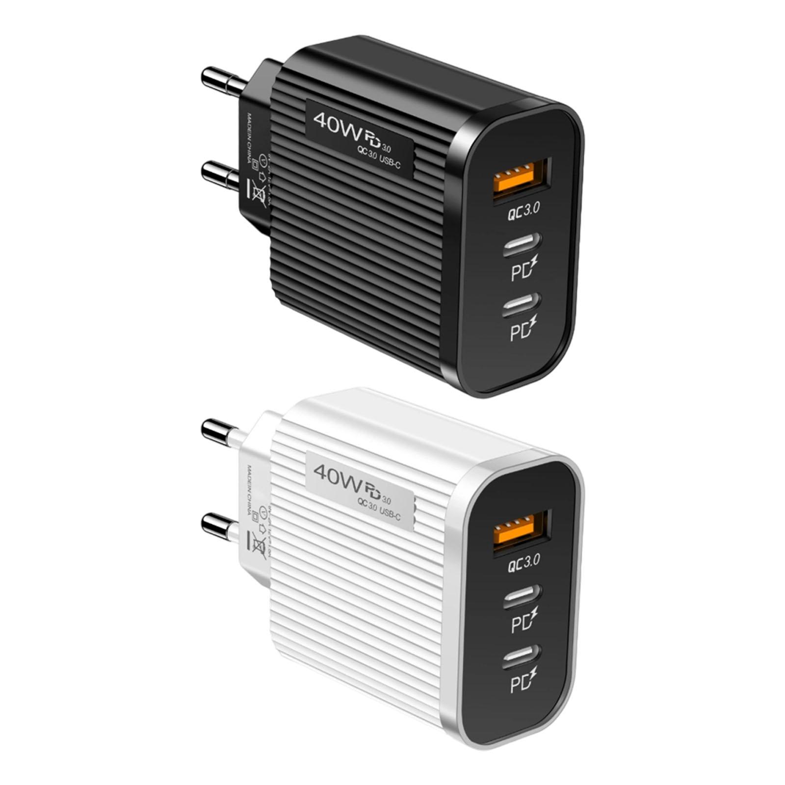

3 Port EU Plug Type C USB Wall Charger Travel Plug Adapter 40W Double PD and USB Port Rapid Charging Block Portable білий