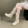Women's Hollow Out Mesh Boots New Breathable Summer Cool Boots Designer Lace Knee High Boots for Women High Tube Casual Booties