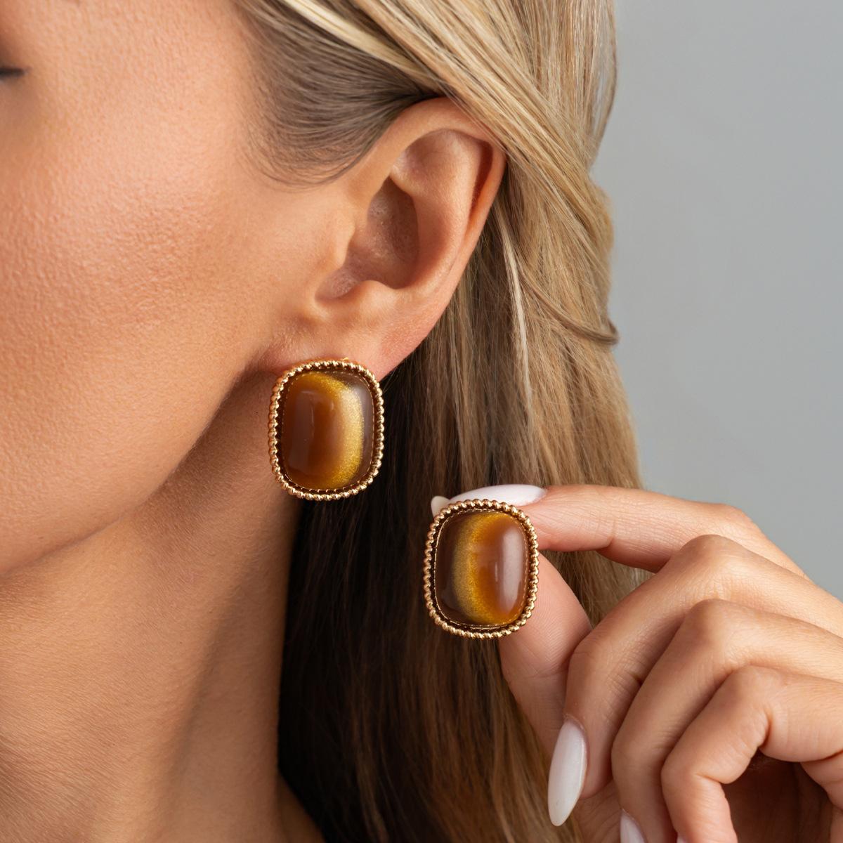 

Retro Gradient Resin Geometric Earrings for Women, Luxurious Earrings, Fashionable Jewelry, Party Gifts, Daily Accessories коричневий