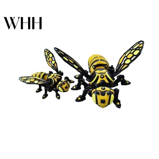 Stress Relief Bee Figurine 3D Printed Cyberpunk Figurine, Movable Joints Mechanical Hornet Ornament, Articulated Wasp Ornament Fidget Toy, Insect Desk