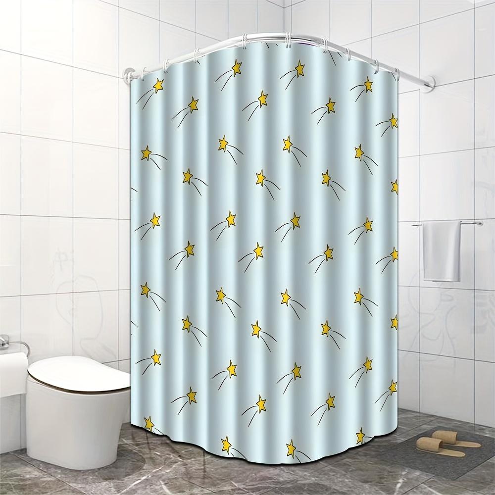 Yellow Shooting Stars Shower Curtain Light Blue Pattern Waterproof Bath Decor Fun Celestial Bathroom Curtains For Kids