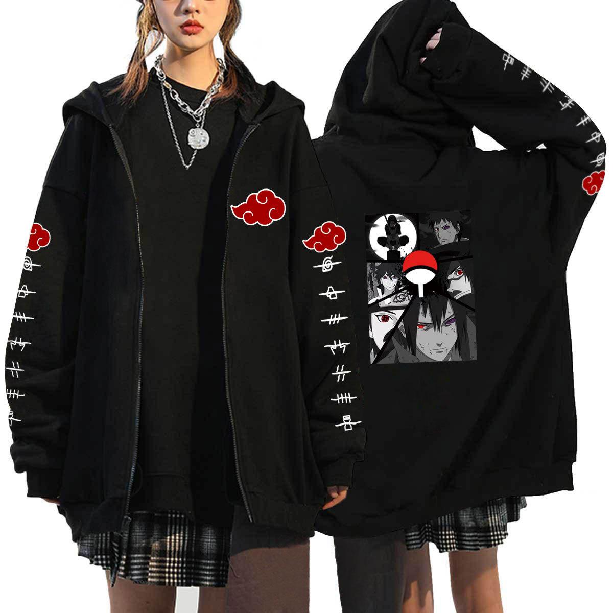 Felpe con cappuccio Naruto Anime giapponesi Uomo Kawaii Harajuku Manga Cappotti con cerniera grafica Uchiha Itachi Sasuke Felpe streetwear stampate Pullover unisex Top L