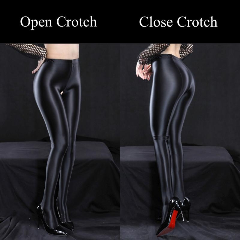 Plus Size Glossy Satin Shaping Pantyhose Oil Shiny Yoga Leggings Women Sexy Cuban Heel Back Seam Tights  Pole Dance Clubwear