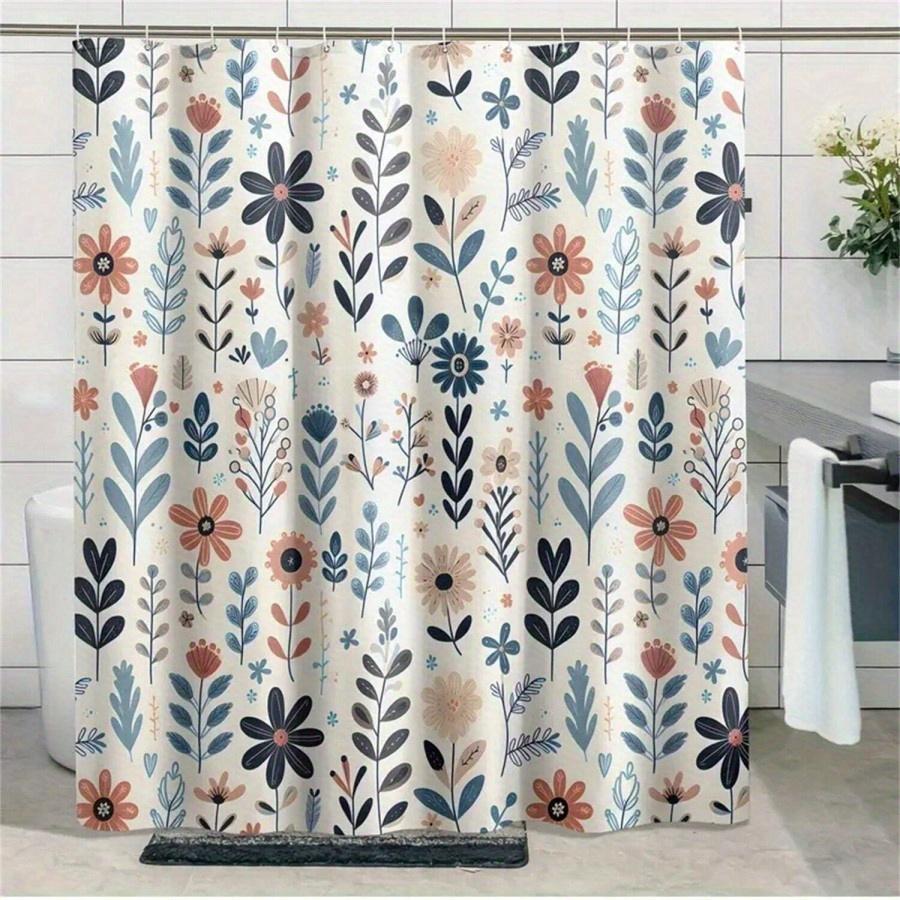 Easy Care Shower Curtain With Hooks Waterproof Anti-mold Cute Simple Style Quick Install For Home Hotel Apartment Dorm Bathroom
