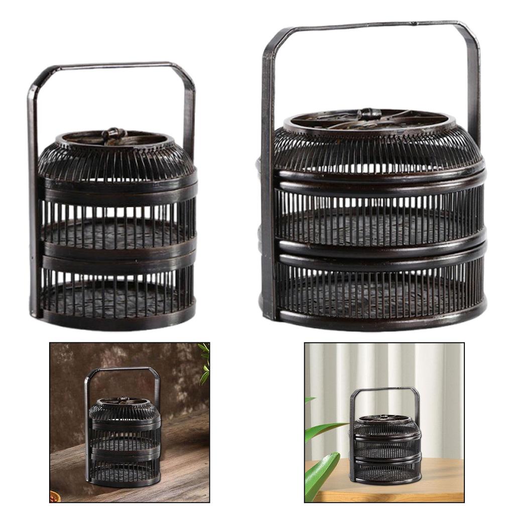 Bamboo Storage Box Double Layers Japanese Fruit Basket for Holiday Daily 2 Tiers Bamboo Storage Box Japanese Fruit Basket