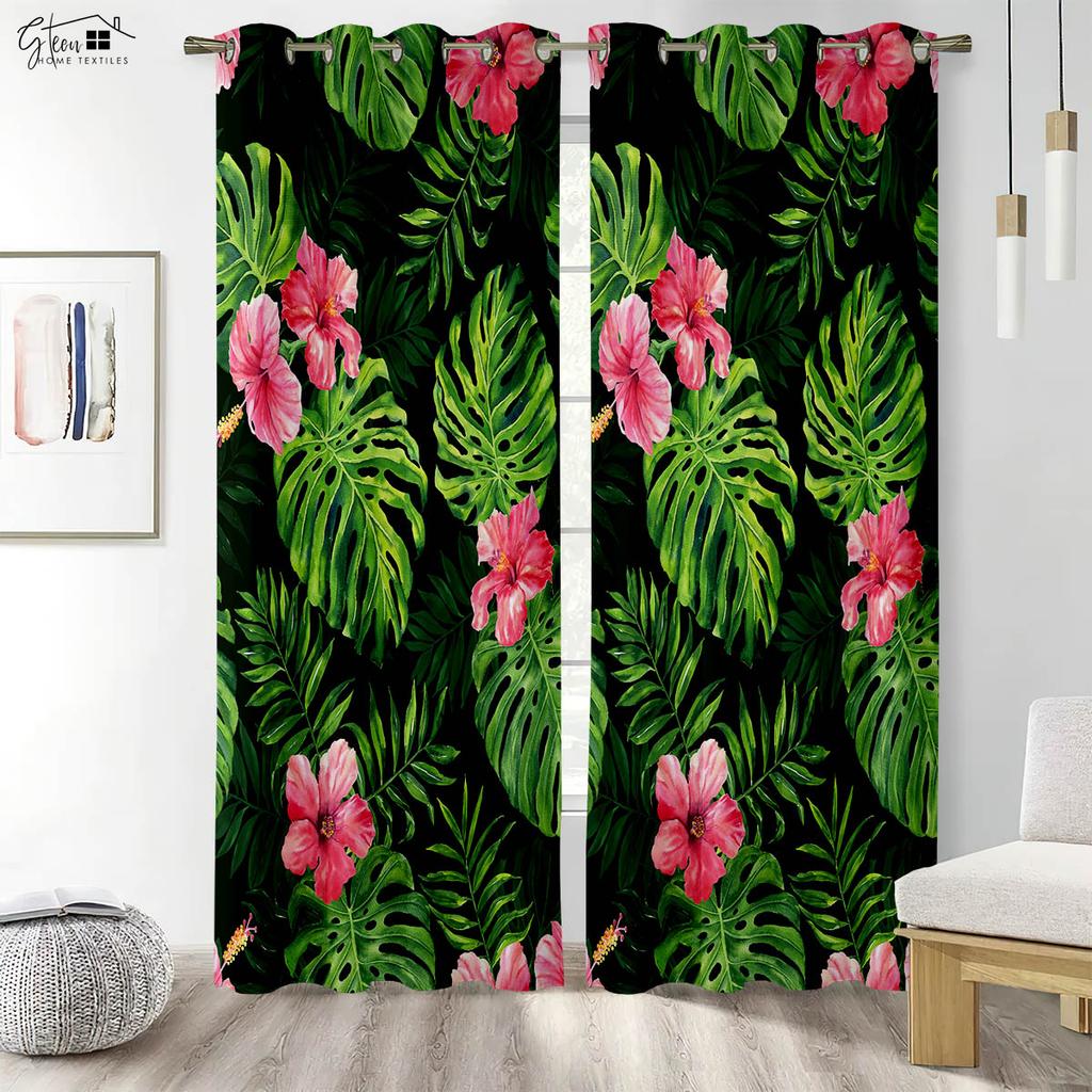 Tropical Rainforest Curtains Southeast Asia Banana Leaf Plant Forest Restaurant B&B Hotel Fresh And Simple Decorative Curtains