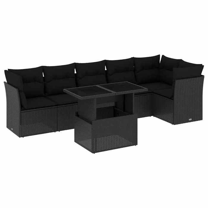 VidaXL Garden Lounge Set 7 Pcs with Cushions Black Wicker 3266595