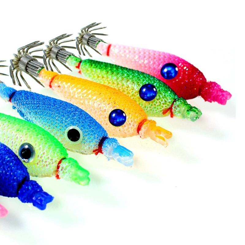7pcs/Set Lures Baits Squid Jig Fishing Lures Glow Jig Hook 5.5cm Artificial Hard Baits Squid Jig Cuttlefish Hook