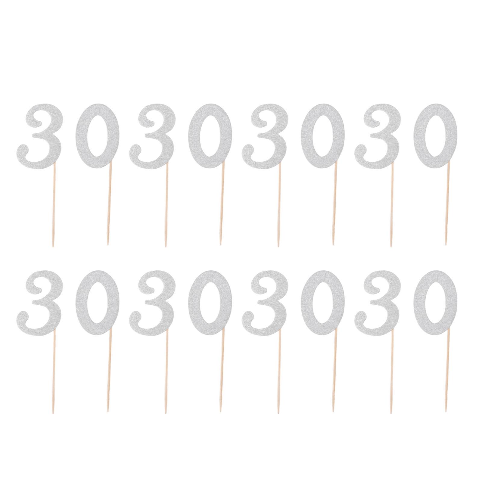 

50Sets Cupcake Toppers Add Ambience Numbers 3 0 Silver Digital Cake Topping for Birthday Party Baby Showers