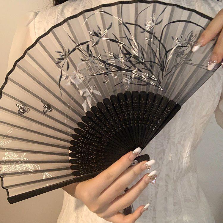 Chinese Folding Fan Wash Painting Traditional Decorative Hand Fans Classic Versatile Dancing Tassel Home Decoration Elegant New