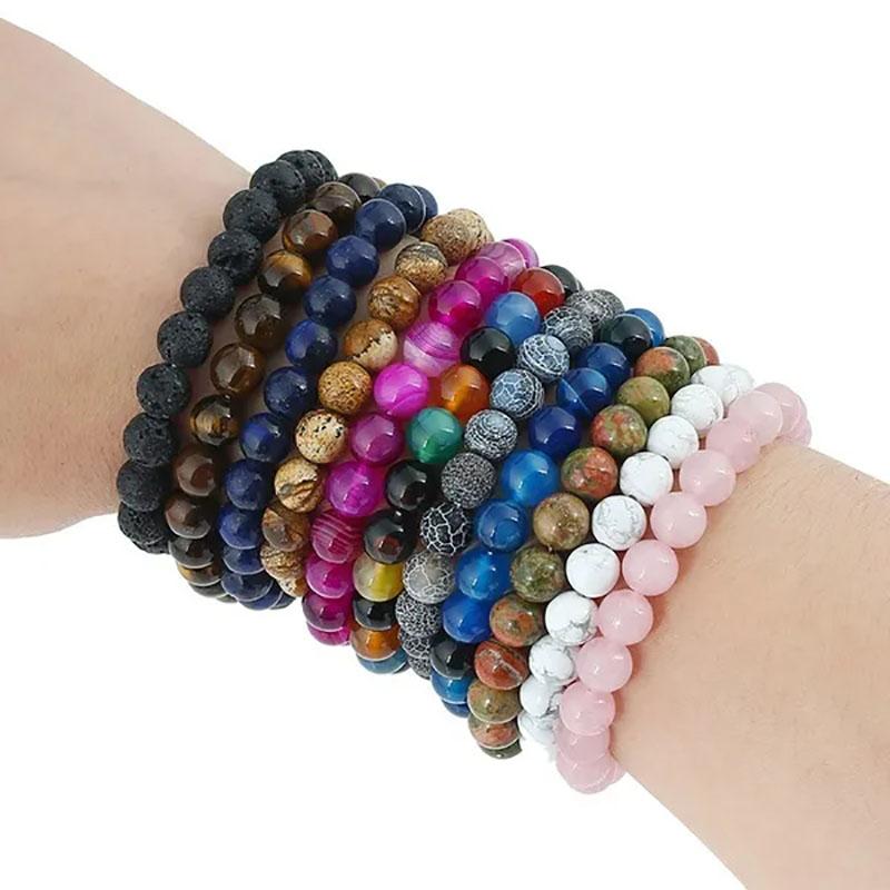Natural Stone Bracelets Natural Healing Energy Tiger Eye Bracelet Polished 8 MM Crazy Stone Beads Bangle Elastic Pulsera