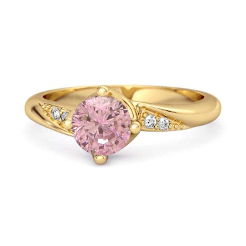 Pink Topaz Classic Solitaire with Accent CZ Ring -925 Sterling Silver Gold Vermeil 8.5