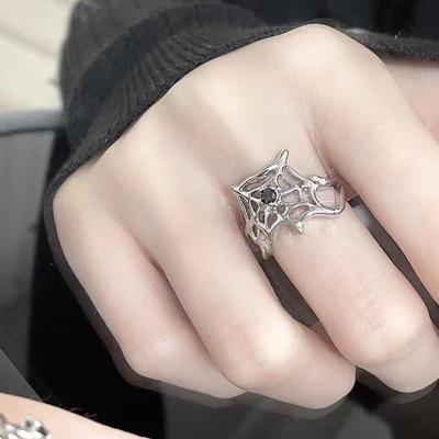 Gothic Irregular Spider Webs Zircon Rings Punk Black  Ring Dark Style Spider Animal Goth Open Rings For Women Jewelry