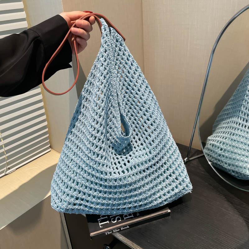 

Вязаная сумка-тоут большой вместимости женская 2025 новая летняя отпускная пляжная сумка повседневная универсальная синий