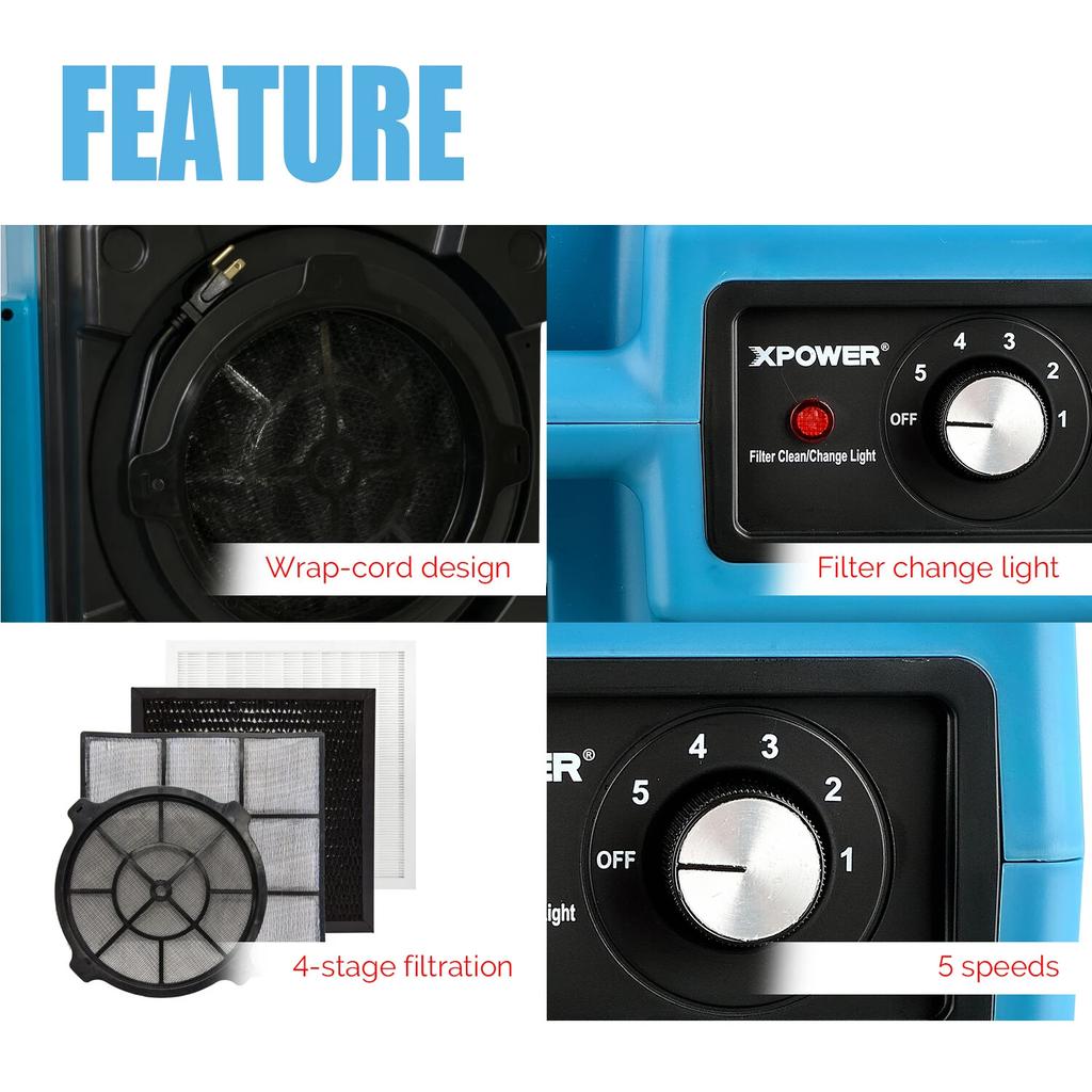 XPWOER X-2580 Professional 4-stage HEPA Mini Air Scrubber Air Purification Lightweight, durable and stackable