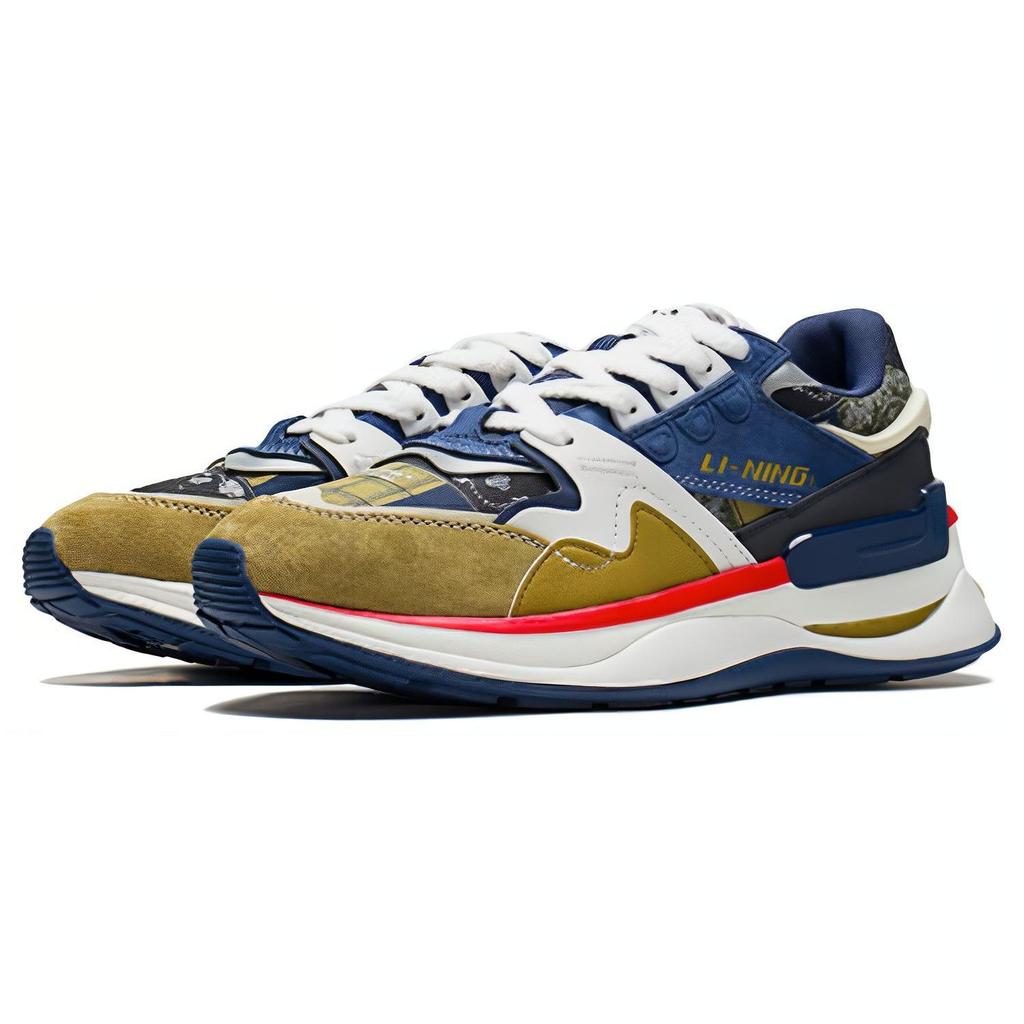 Li Ning 001 Fabric Leather Wear Resistant Shock Absorbing Lightweight Rebound Low Top Casual Shoes Men Casual Shoes Blue Green AGCS109-3