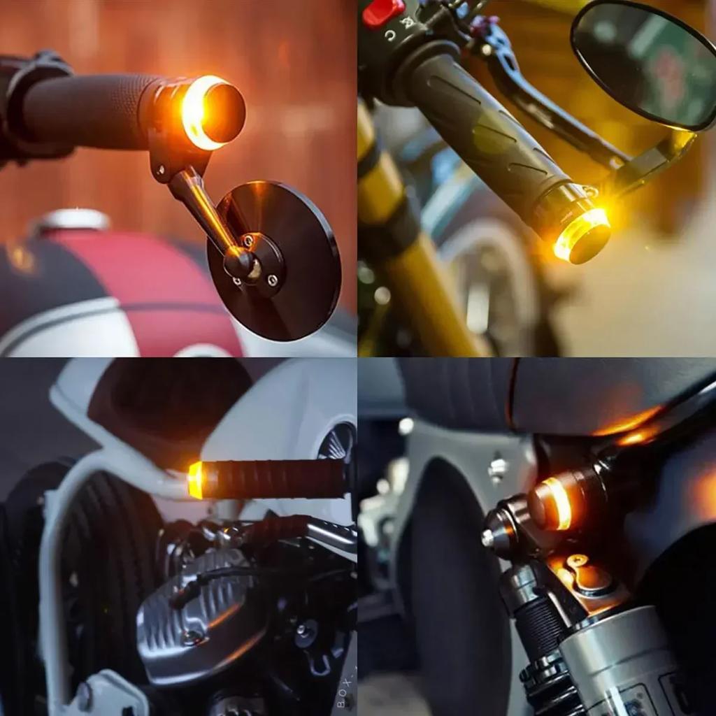 2 Stück 12V Motorrad LED Lenkerenden Blinkerlicht Weiß Gelb Blinker Lenkergriff Bar Blinker Seitenmarkierungsleuchte Beleuchtung