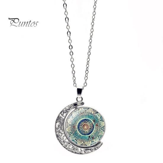 

Цветочное ожерелье с двухсторонним вращающимся кулоном в виде луны, женское ожерелье с цепочкой для свитера, украшения для свиданий, банкетов, повседневной одежды зелёный