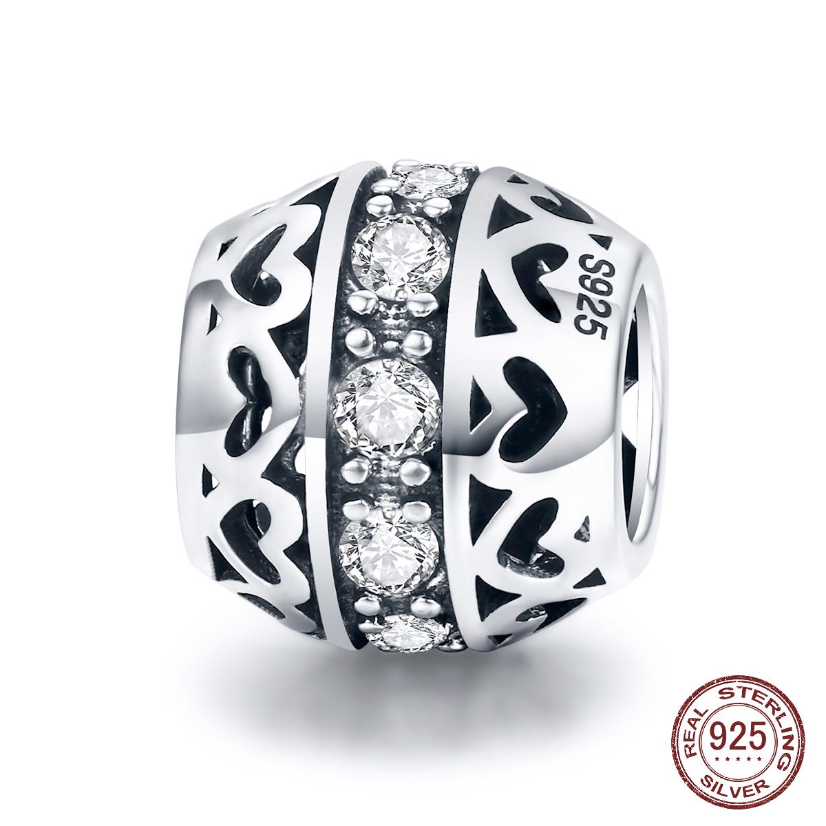 

925 стерлингового серебра штабелируемые сердечные бусины прозрачные бусины подходят для шарма браслет ожерелье День святого Валентина Подарок на День святого Валентина