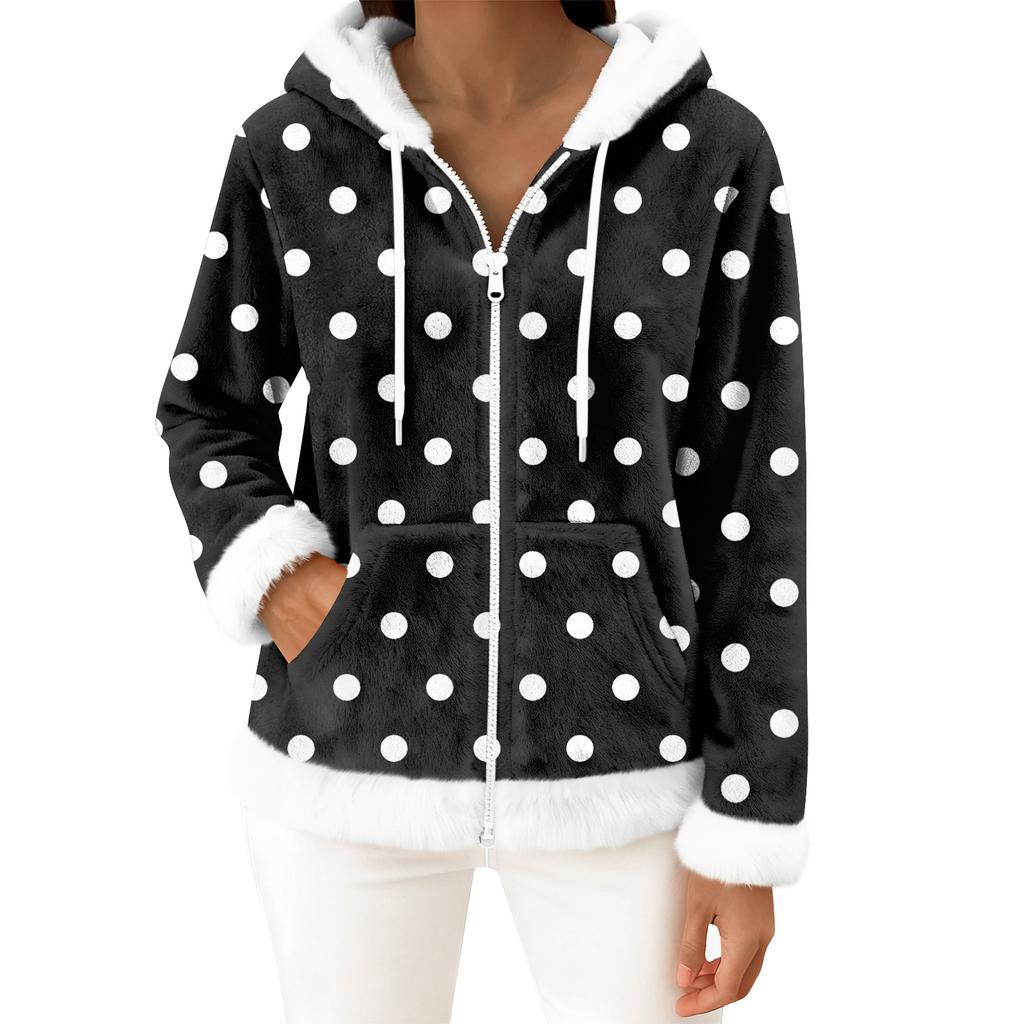 Damen Freizeitmode Langärmiger Fleece-Kapuzen-Cardigan mit Reißverschluss