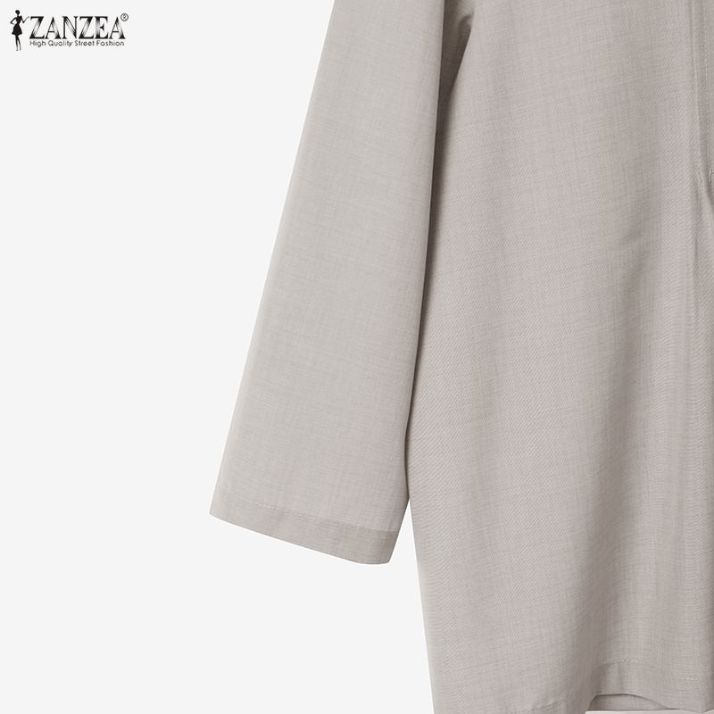 ZANZEA Women Casual Round Neck 3/4 Sleeve Loose Blouse