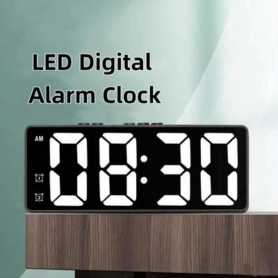 Mirror Display LED Mirror Clock Adjustable Brightness Large Number LED Digital Alarm Clock Mute Function USB/Battery Powered