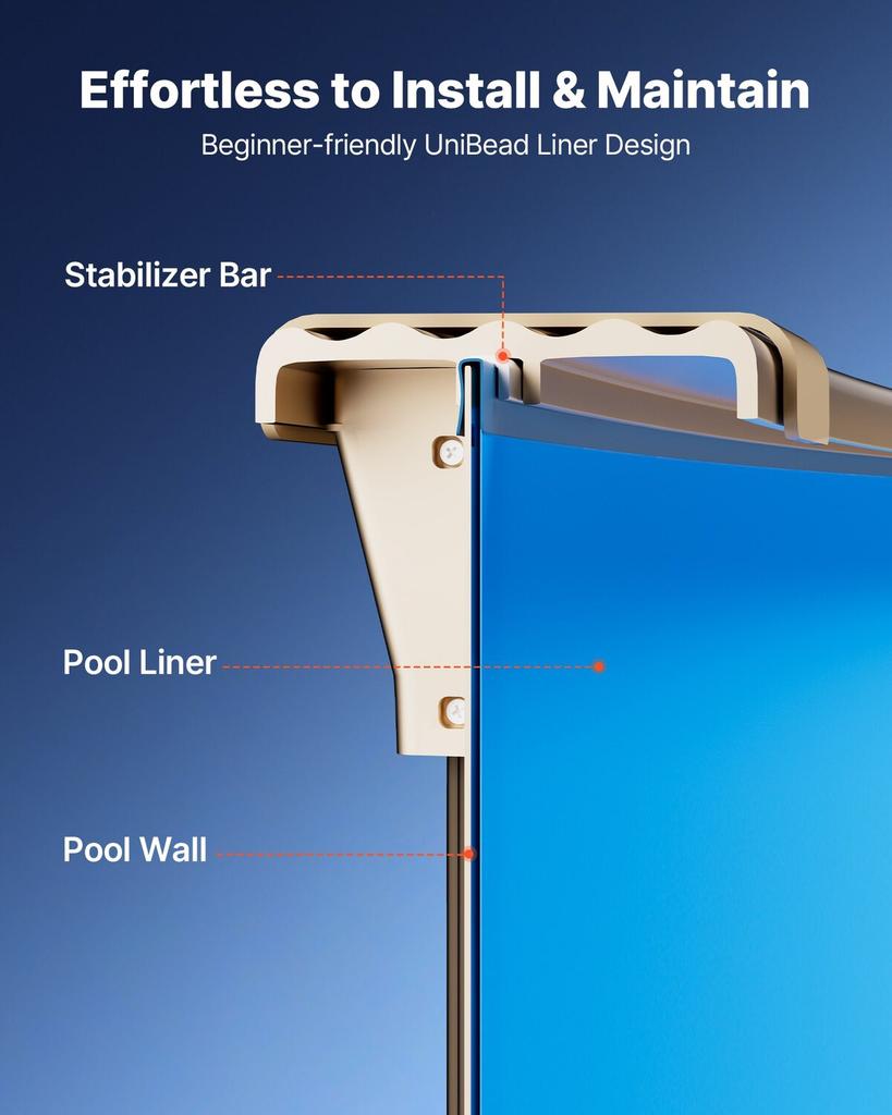Oval Pool Liner, 375 x 610 cm UniBead Swimming Pool Liner for 120 cm Wall Height, Premium Vinyl, Easy Install with Leak-Proof Patches, Designed for