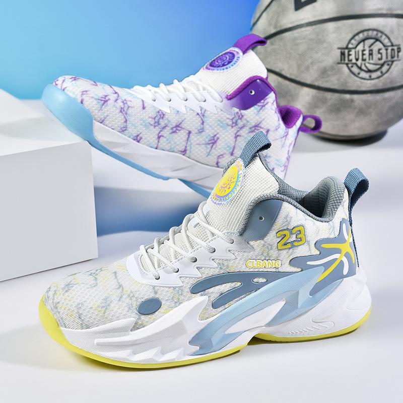 Mandarin duck basketball shoes men's mesh breathable high-top sports shoes new non-slip student luminous training competition sneakers women