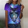 T-shirt da donna a fiori stampata in 3D con motivo gatto a maniche corte moda estiva street girocollo top t-shirt larga Harajuku
