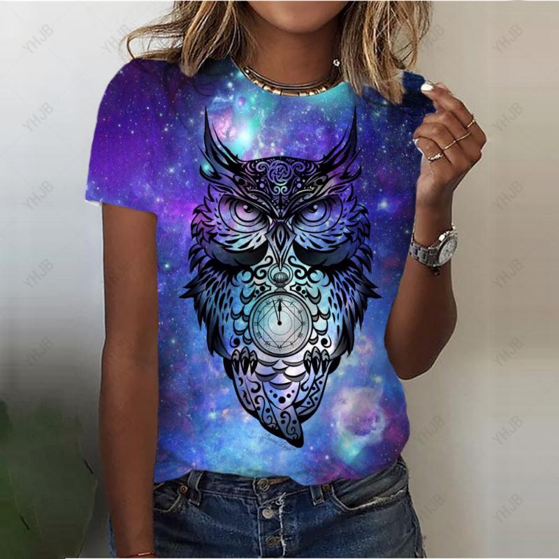T-shirt da donna a fiori stampata in 3D con motivo gatto a maniche corte moda estiva street girocollo top t-shirt larga Harajuku