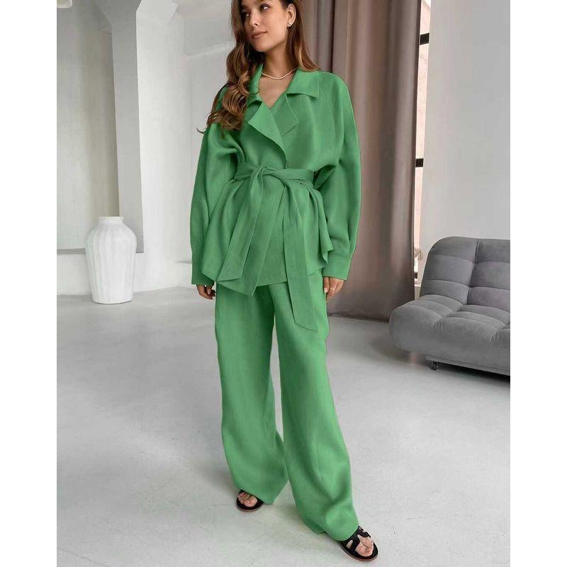 

Мода Ветер Чистый Цвет Свободный Топ и Брюки Повседневный Костюм Свободный Топ на Бретелях и Комплект Брюк Green S