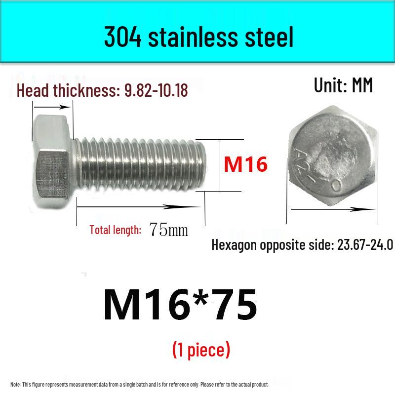 M14-30 304 Stainless Steel Fully Threaded Hex Head Screw Bolt