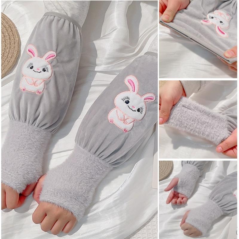 Cartoon Rabbit Kids Thickened Warm Arm Sleeves Arm Gloves for Winter Wear Outdoor Activity Oversleeve for Cold Weather