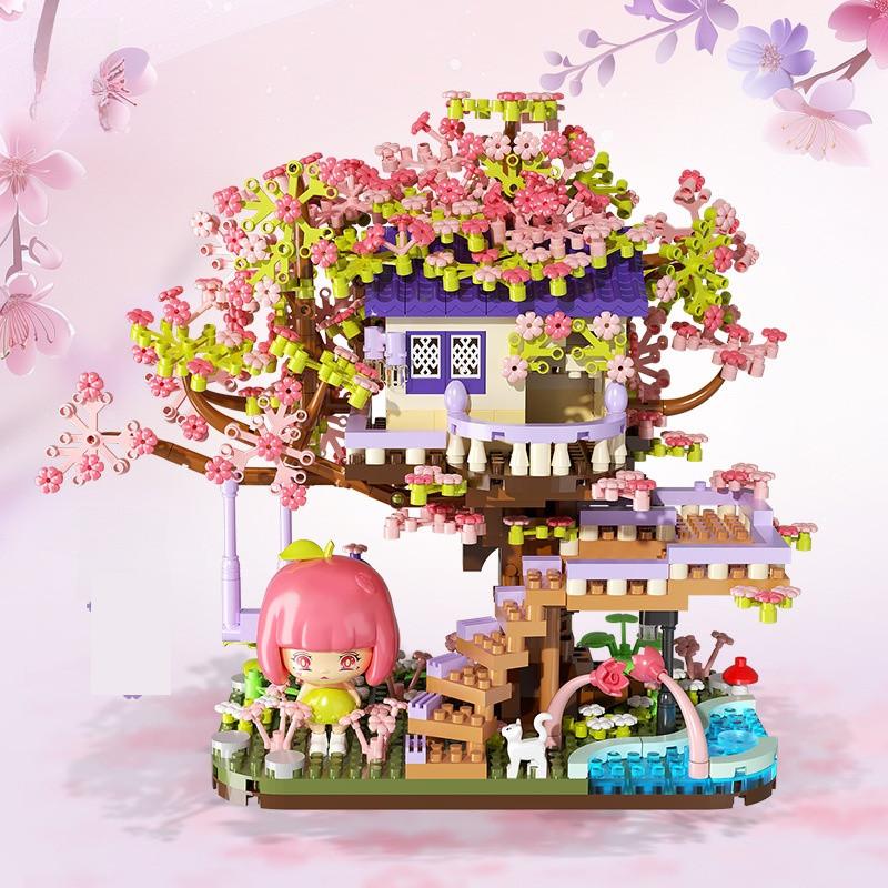 Flower Girl House Scene Assembly Building Block Model Toys Desktop Ornament