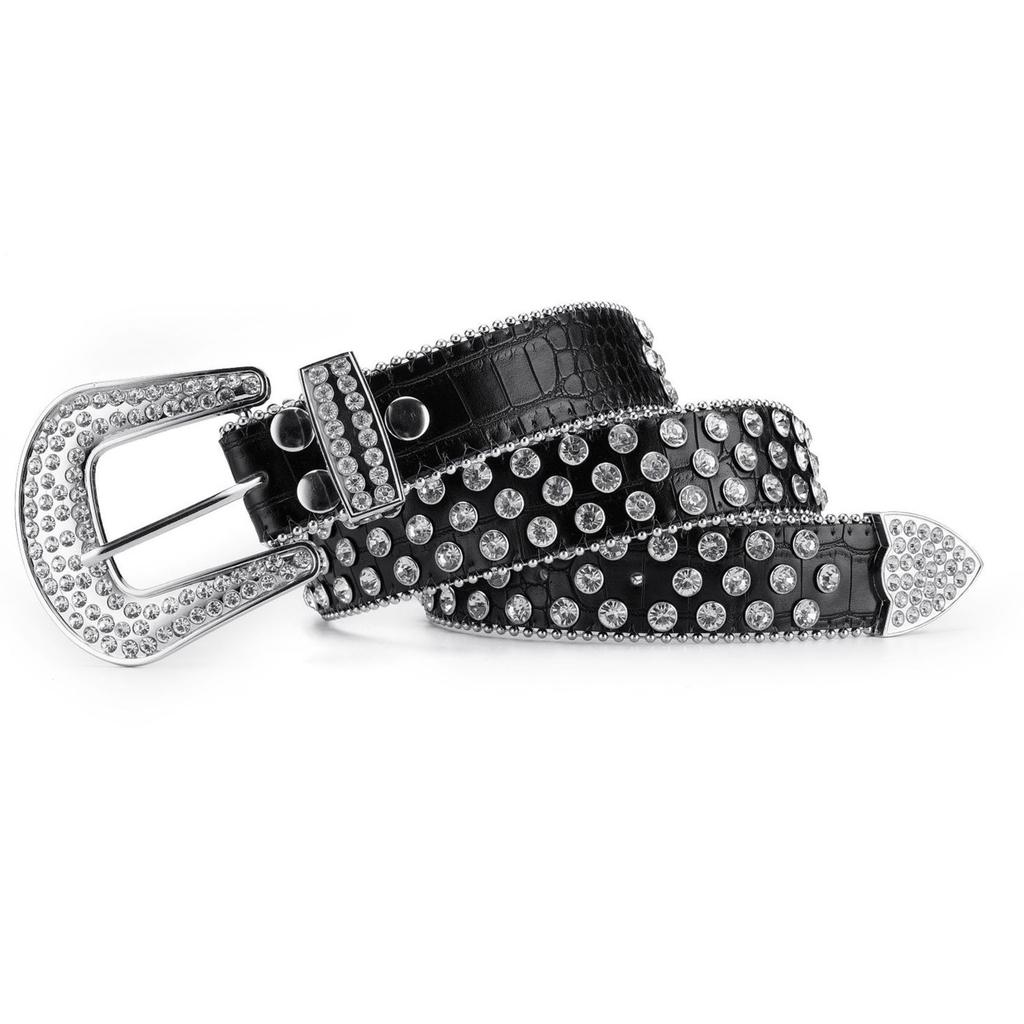 Fashion Rhinestone Belt for Cowgirls Waist Belt Gothic Style Rhinestones Studded PU Belt for Jeans Pants Female Costume