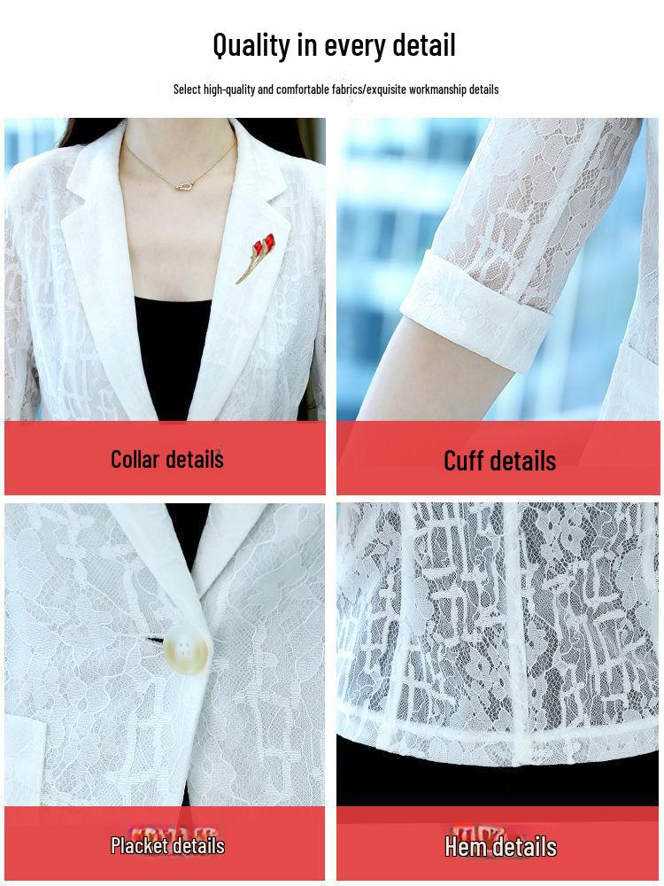 Women's White Lace Sun Protection Jacket - Spring/Summer 2022 Casual Short Blazer