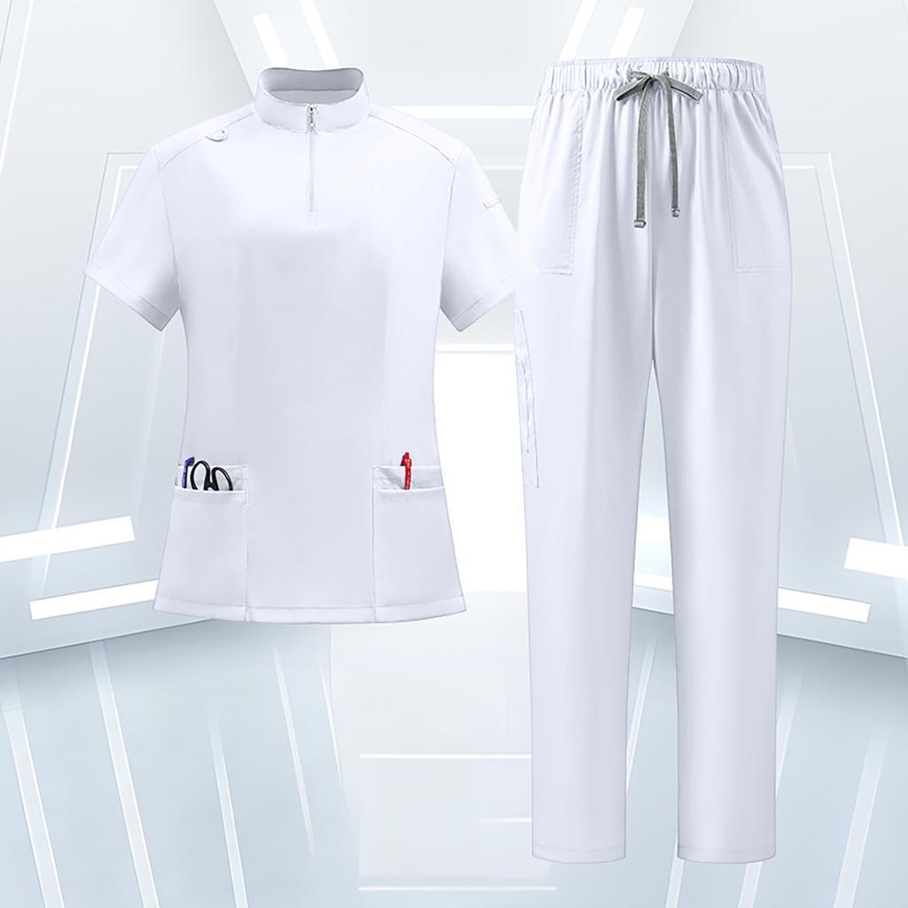 Women's Uniform Set - Quick Dry V-Neck Short Sleeve Top with Pockets and Long Pants, Color for Nurses and Caregivers