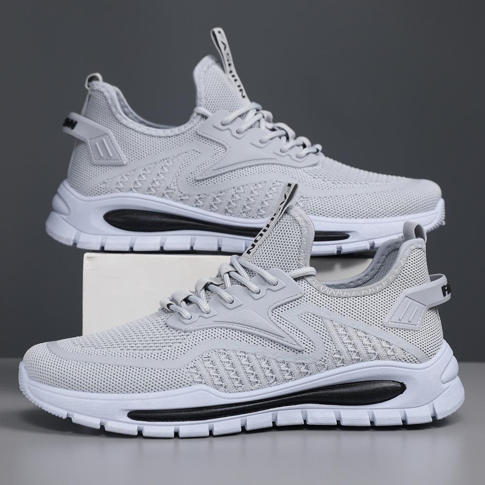 2025 spring sports shoes fashion trend soft bottom flat bottom light running shoes flying woven breathable youth men's shoes