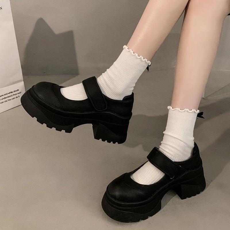 Fashion Comemore Retro Black Woman Shoes Shallow Mouth Pumps Sneakers Platform Round Toe All-Match Female Footwear Thick Heeled Shoes