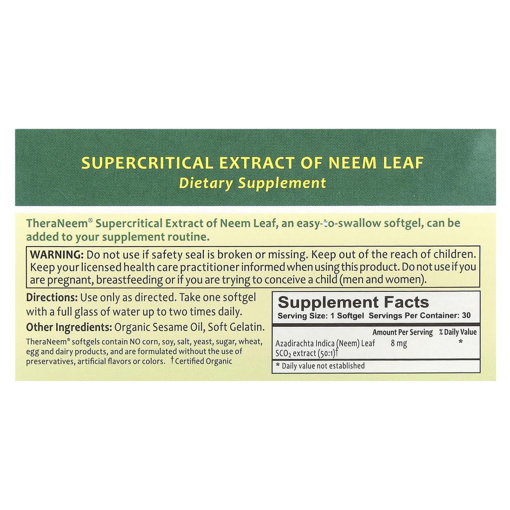 Theraneem® Naturals, Supercritical Extract of Neem Leaf, 8 Mg, 30 Softgels