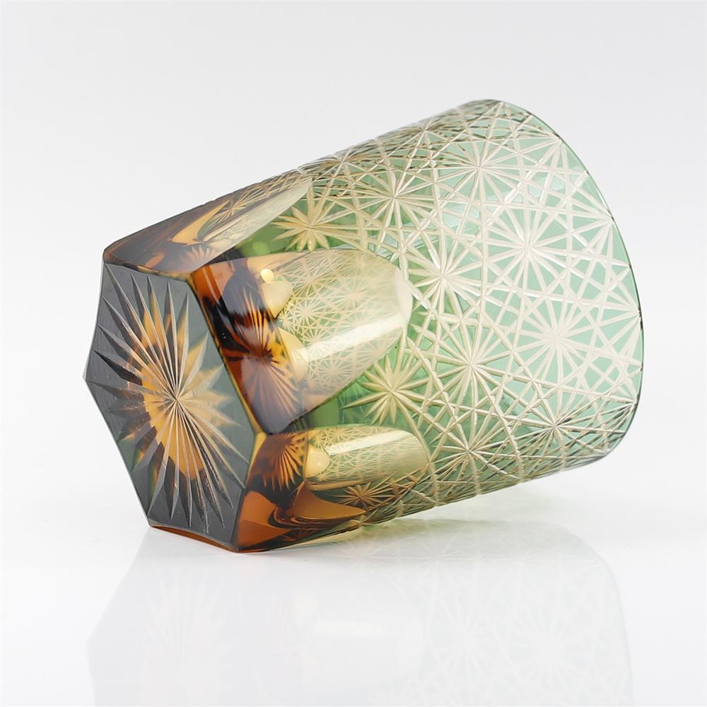 Handcrafted Edo Kiriko 240ml 320 ml Amber Colored Rocks Whiskey Tumbler Cocktail Glass for Home Bar Decor