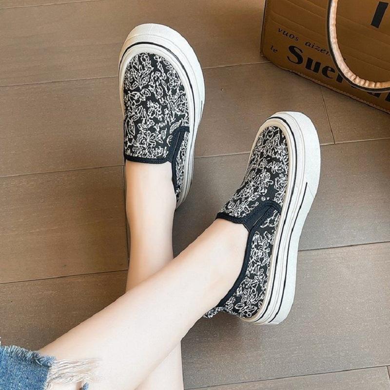 Modische Damen Canvas Sneaker Damen Plateau Slip-On Loafer Runde Spitze Flache Tennisschuhe zapatos de lona