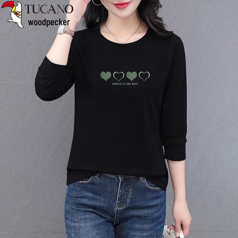 Woodpecker Women's Round Neck Heart Print Long-Sleeve T-Shirt