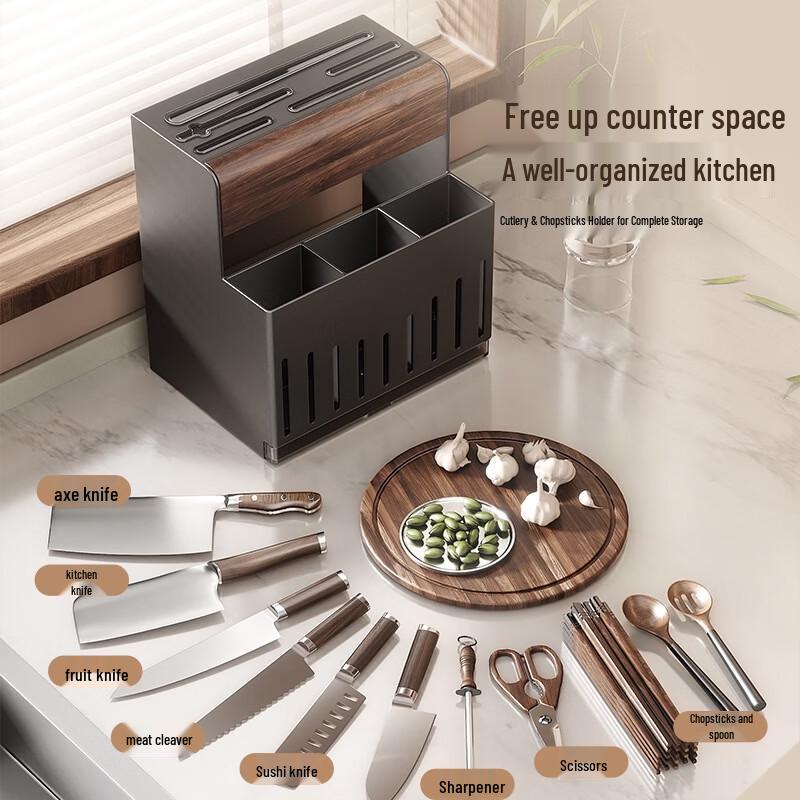 YouShu Walnut Suction Cup Kitchen Knife & Utensil Holder