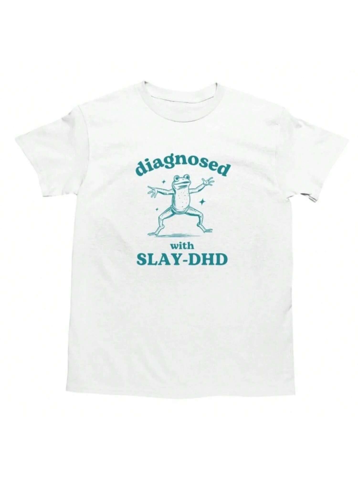 Diagnosed With Slay-DHD Funny Creative ADHD Shirt Frog T Shirt unisex Wounisex Casual Summer Daily Life Round Neck Cotton Short Sleeve S разноцветный