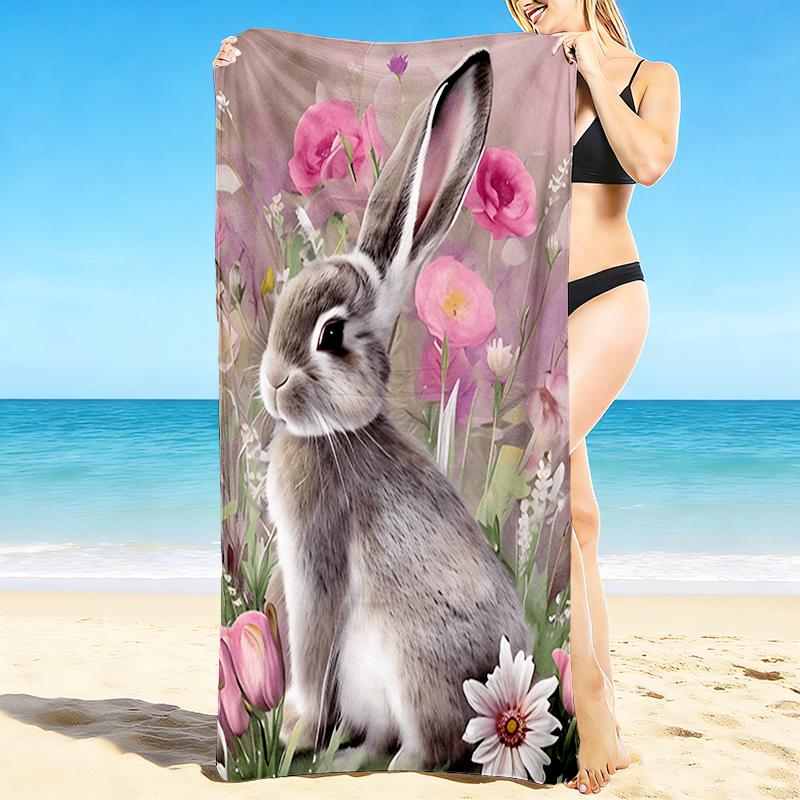 1Pc Rabbit Flowers Beach Towel Quick Dry Multiuse For Beach Pool Gym Yoga Home Travel Christmas Halloween Xmas Gift G130