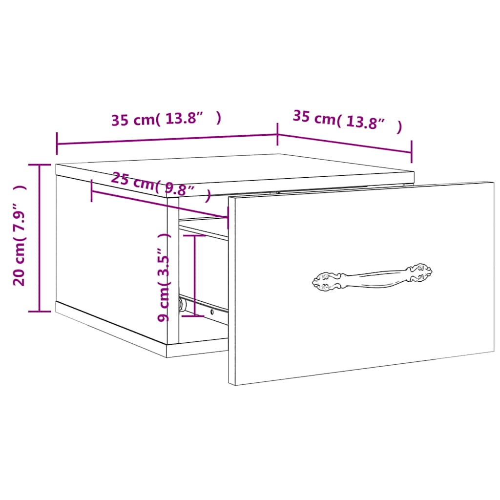 Wall Mounted Nightstand Gray Sonoma 35x35x20 cm