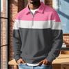 Men's Vintage Half-Zip Collared Long Sleeve Striped Print Casual Top